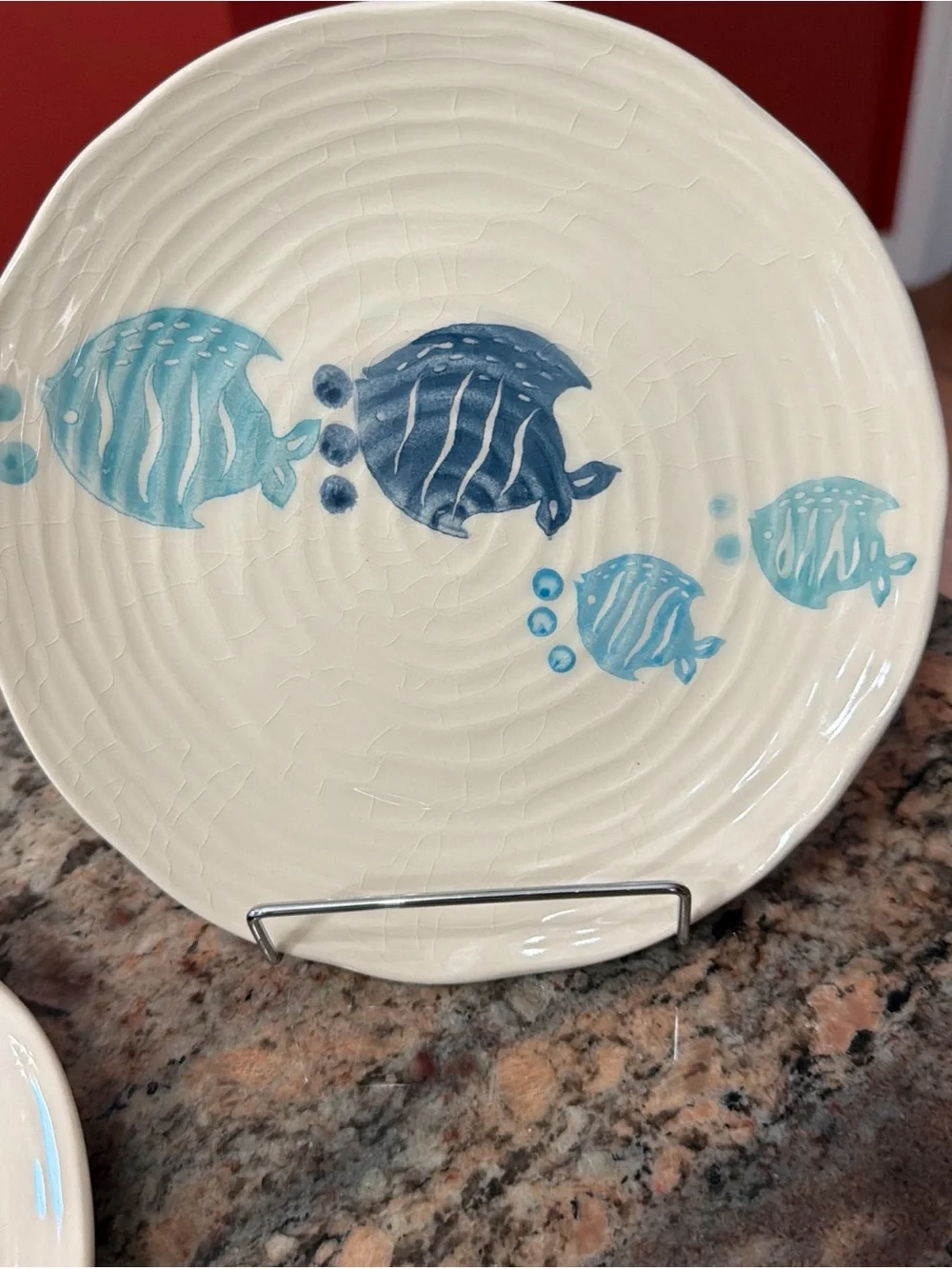 Lot Of 6 Pier 1 Imports Hand Painted Earthenware Little Fish Salad Plates 8.25